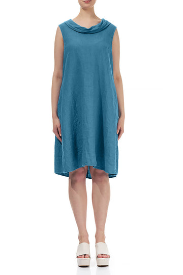 Cowl Neck Denim Linen Midi Dress