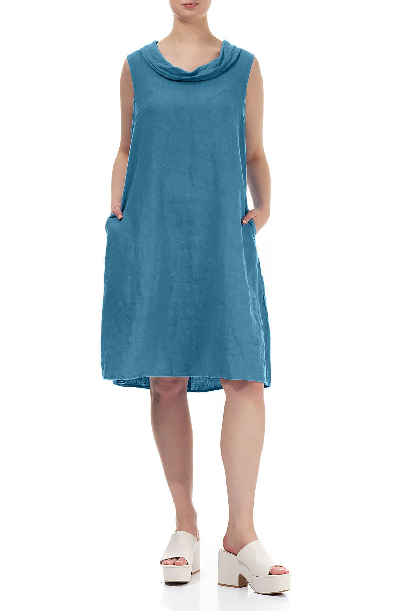 Cowl Neck Denim Linen Midi Dress