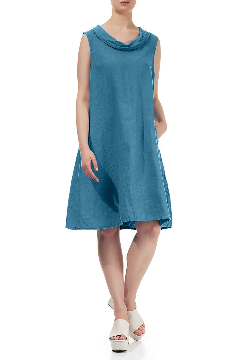 Cowl Neck Denim Linen Midi Dress