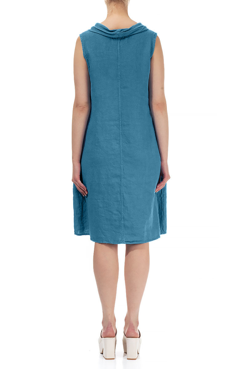 Cowl Neck Denim Linen Midi Dress