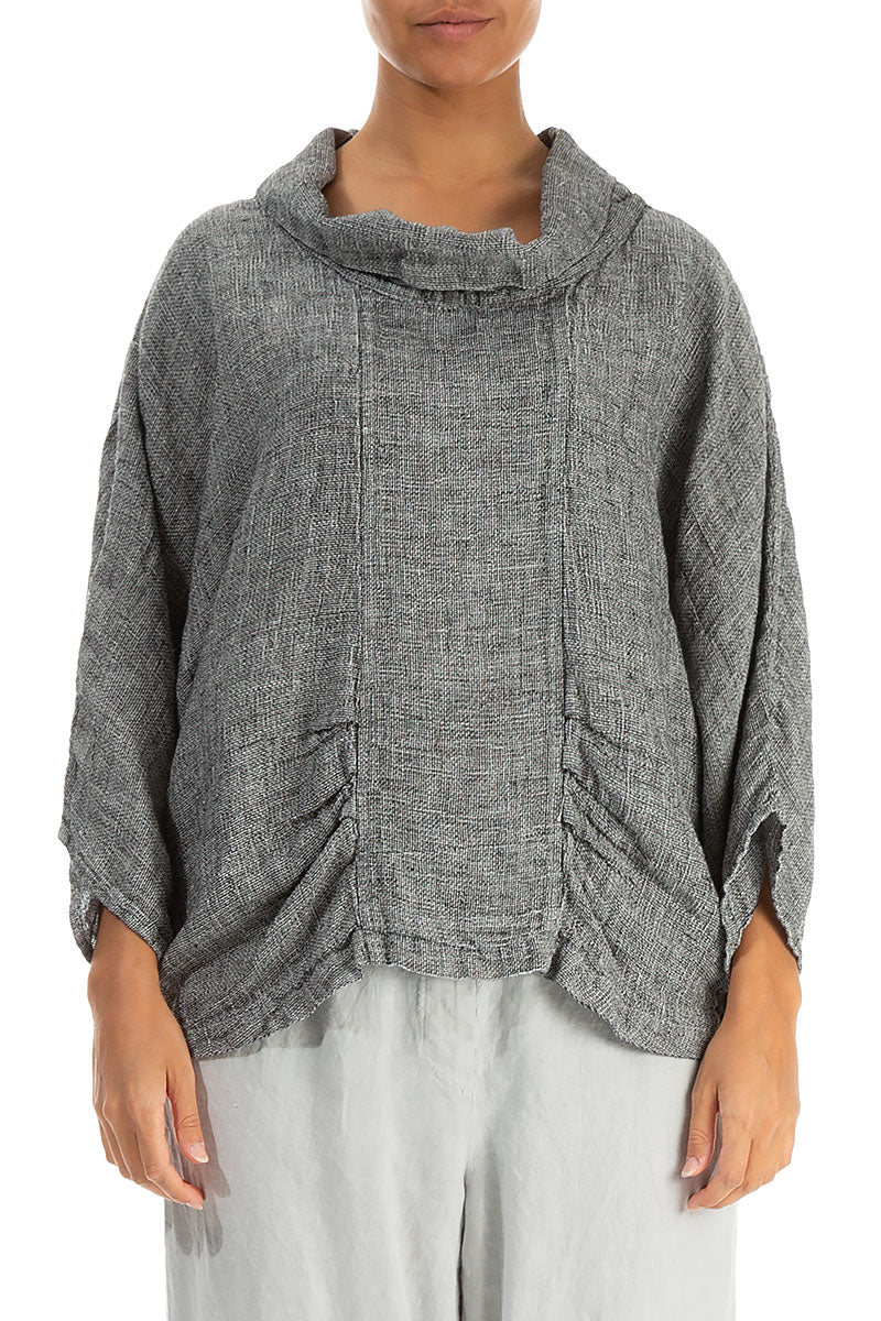 Cowl Neck Grey Mélange Linen Blouse