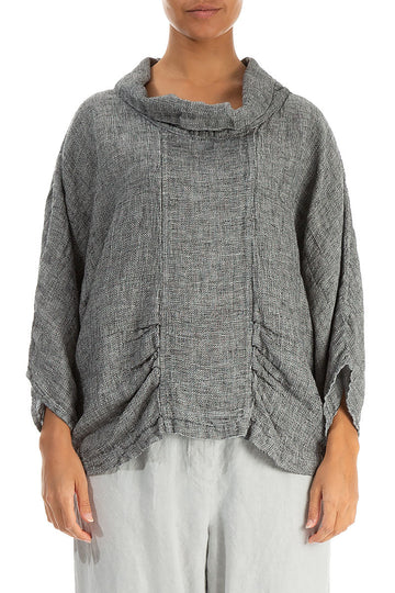 Cowl Neck Grey Mélange Linen Blouse