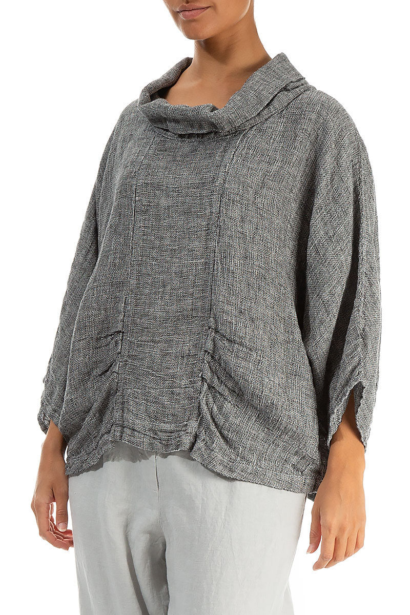 Cowl Neck Grey Mélange Linen Blouse