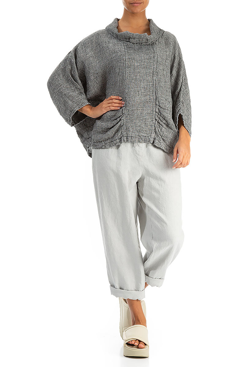 Cowl Neck Grey Mélange Linen Blouse