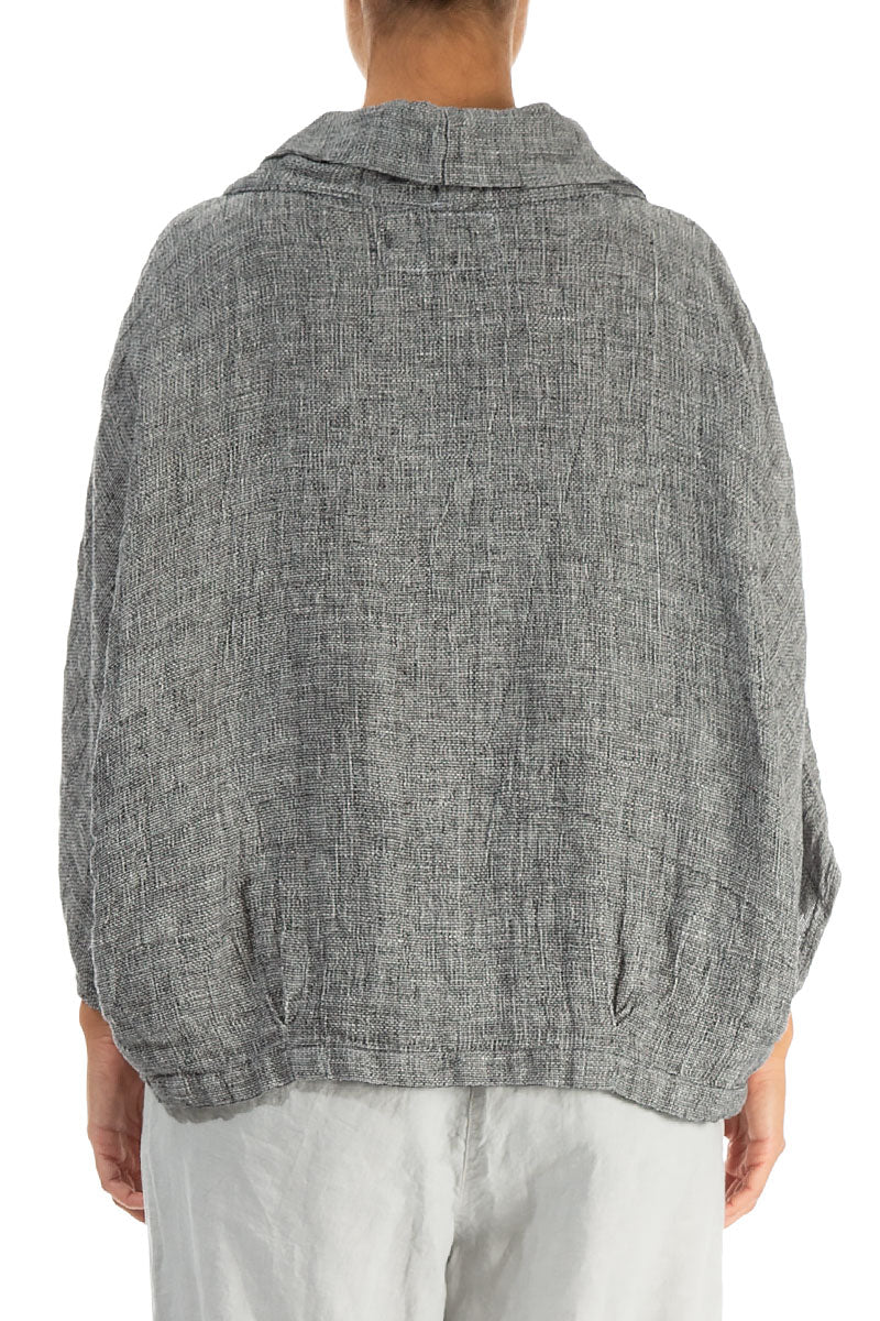 Cowl Neck Grey Mélange Linen Blouse
