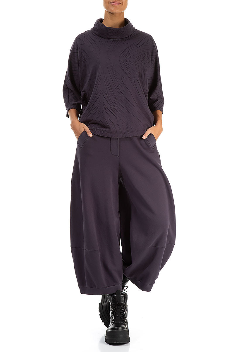 Cowl Neck Vintage Violet Feathers Cotton Blouse