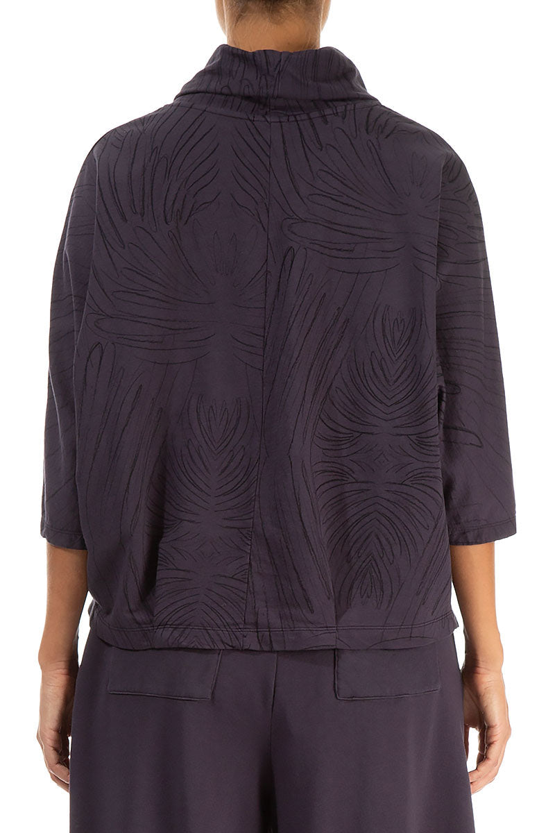 Cowl Neck Vintage Violet Feathers Cotton Blouse