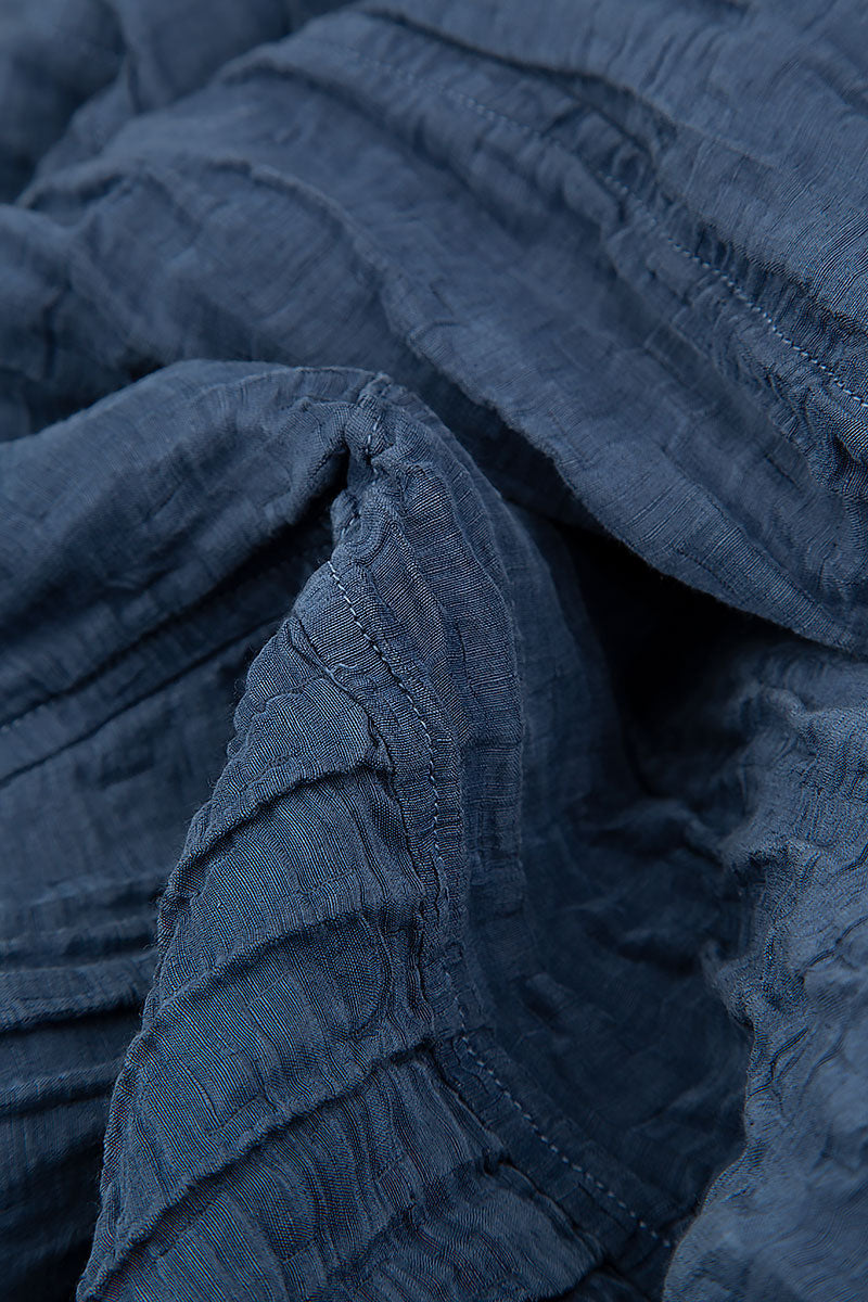 Crinkled Denim Blue Silk Linen Trousers