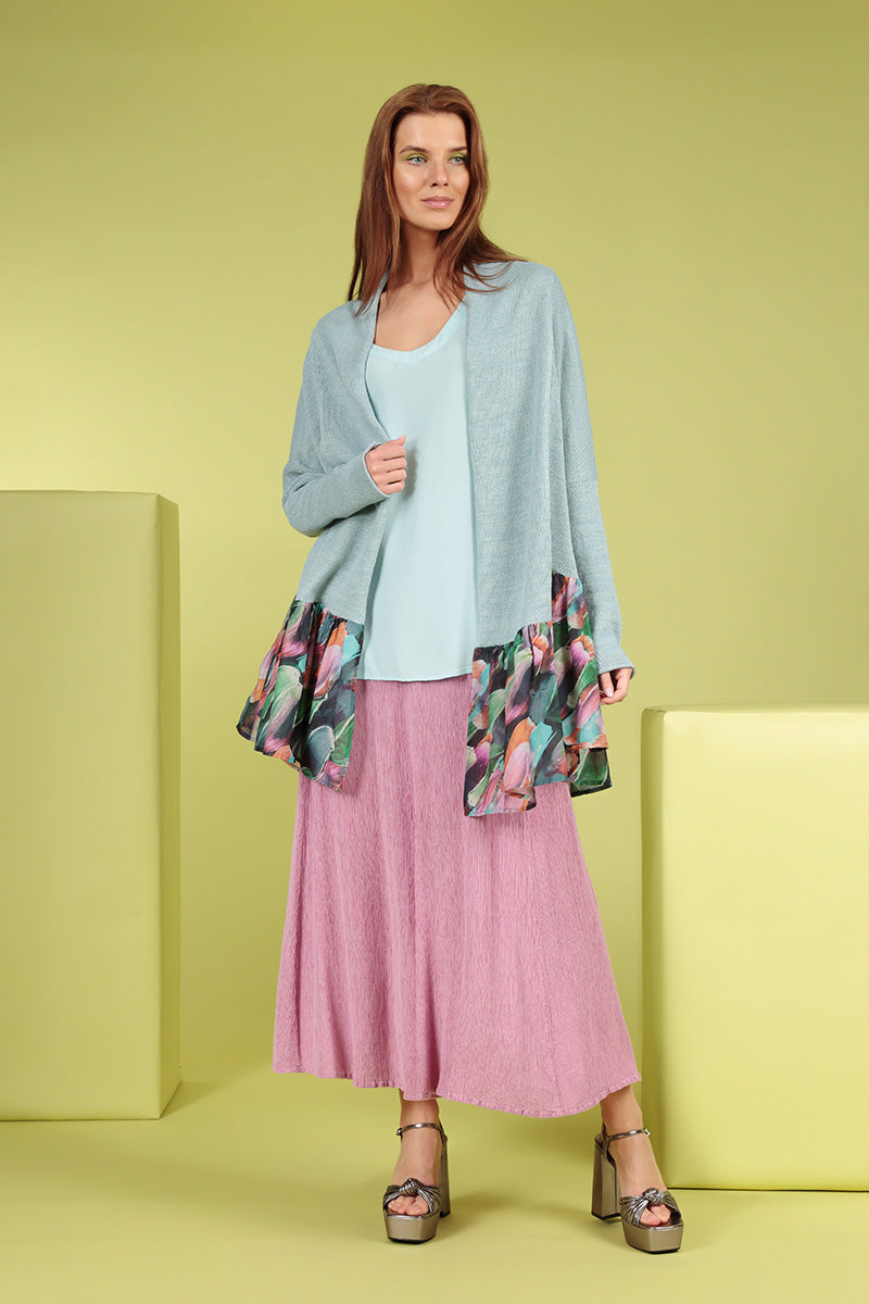 Crinkled Wild Berry Silk Viscose Maxi Skirt