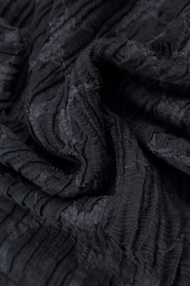 Cropped Sleeves Slate Blue Circle Silk Linen Dress 5