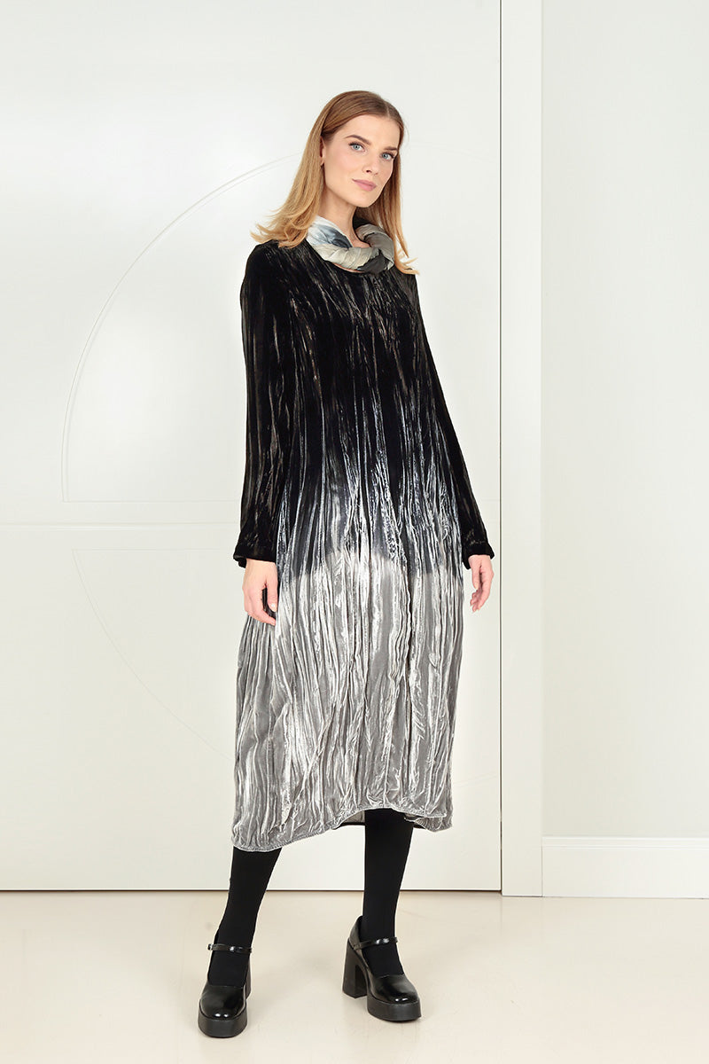 Silver Silk Velvet Ombré Dress 7
