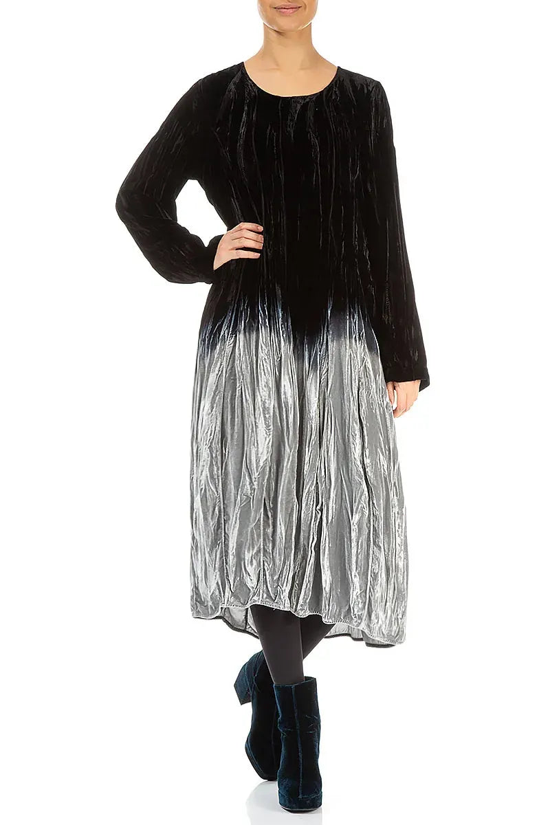Silver Silk Velvet Ombré Dress 5