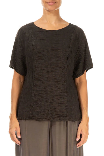 Dark Brown Crinkled Silk Blouse