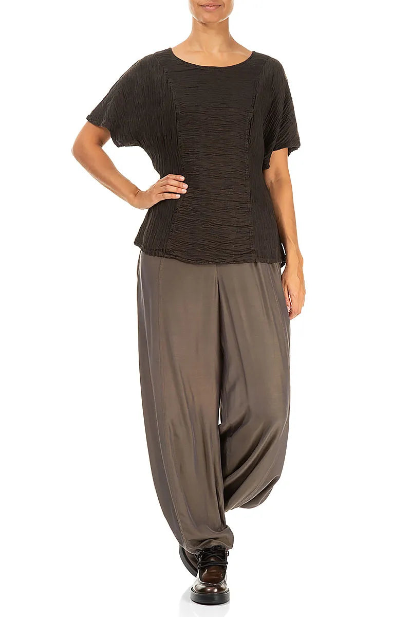 Dark Brown Crinkled Silk Blouse