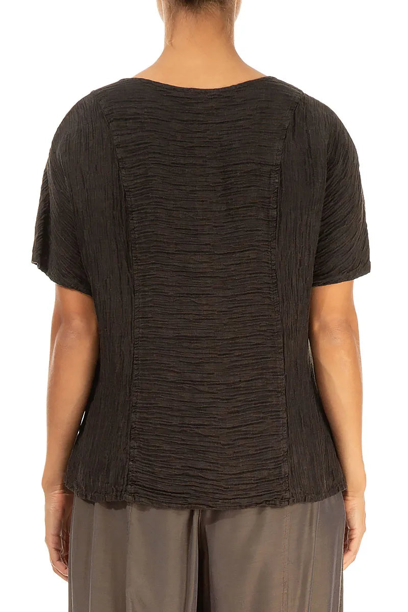 Dark Brown Crinkled Silk Blouse