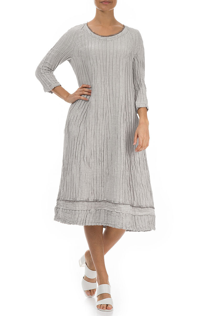 Detailed Balloon Crinkled Cream Silk Dress