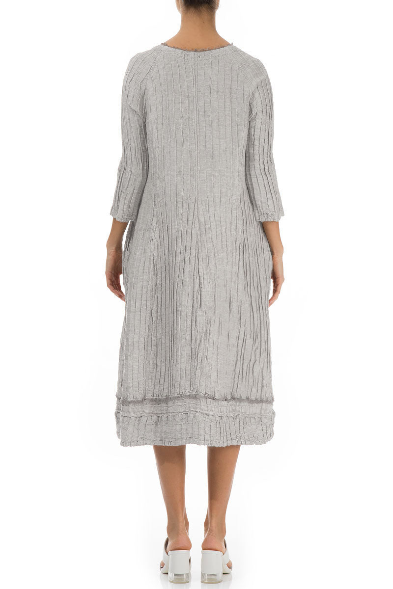 Detailed Balloon Crinkled Cream Silk Dress