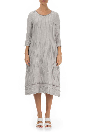 Detailed Balloon Crinkled Cream Silk Dress