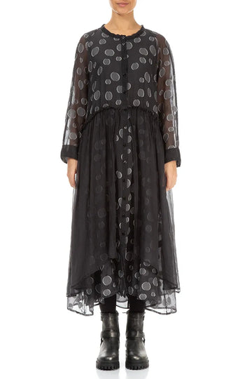 Draped Waist Grey Silver Bubbles Silk Dress 2