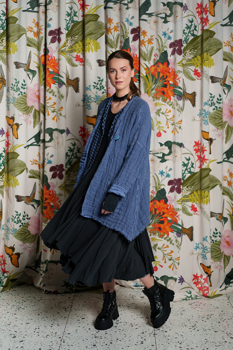 Dropped Edge Blue Nova Lined Handwoven Linen Jacket