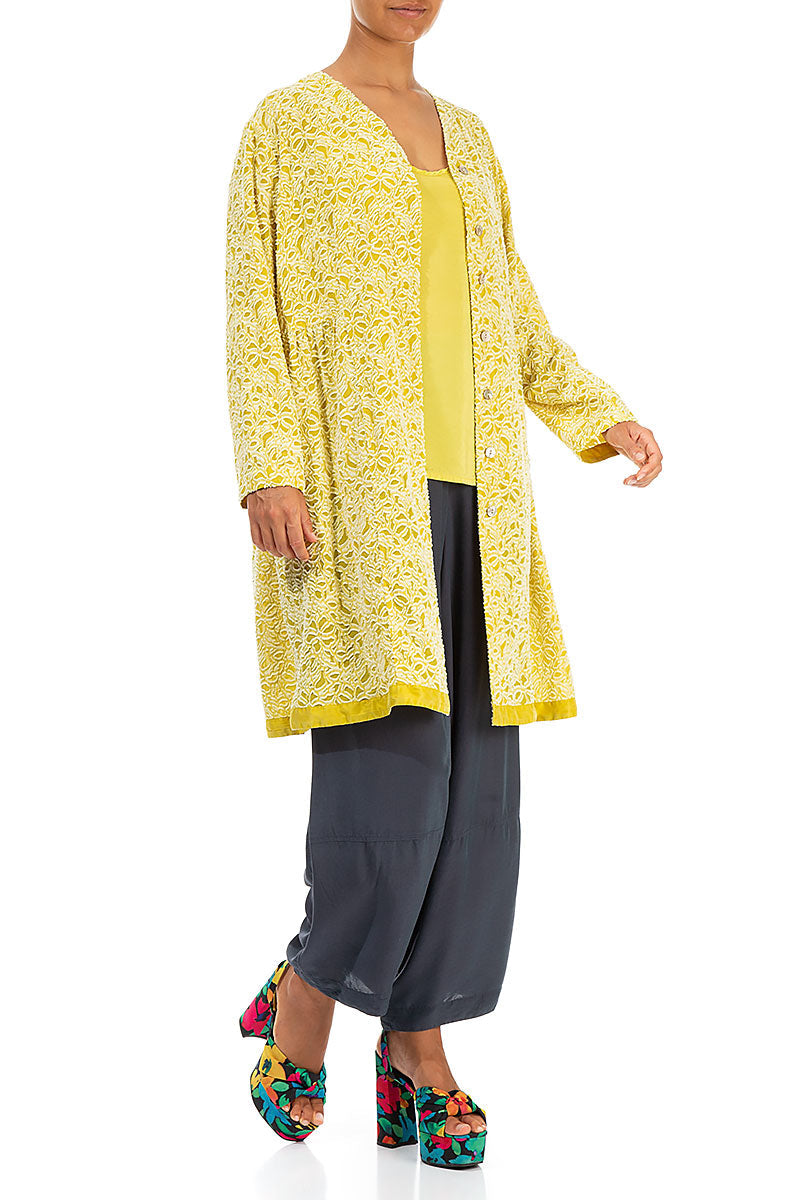 Elegant Floral Cyber Lime Silk Jacket