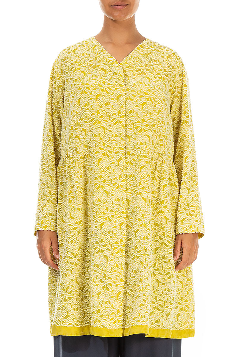 Elegant Floral Cyber Lime Silk Jacket