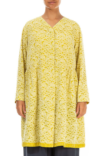 Elegant Floral Cyber Lime Silk Jacket