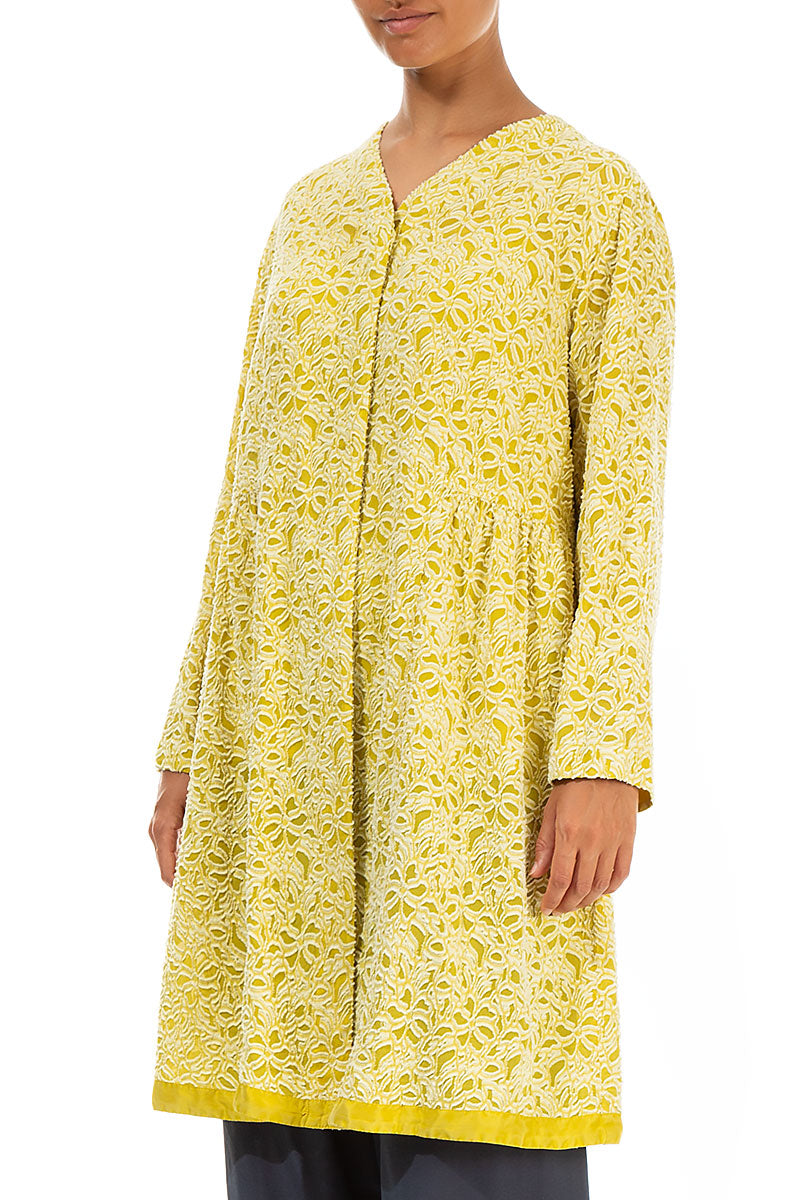 Elegant Floral Cyber Lime Silk Jacket