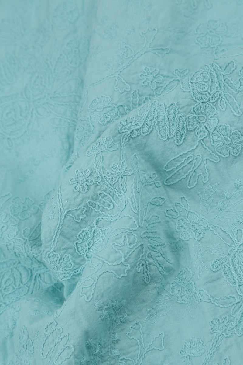 Embroidered Flowers Ice Blue Cotton Jacket