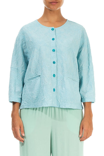 Embroidered Flowers Ice Blue Cotton Jacket