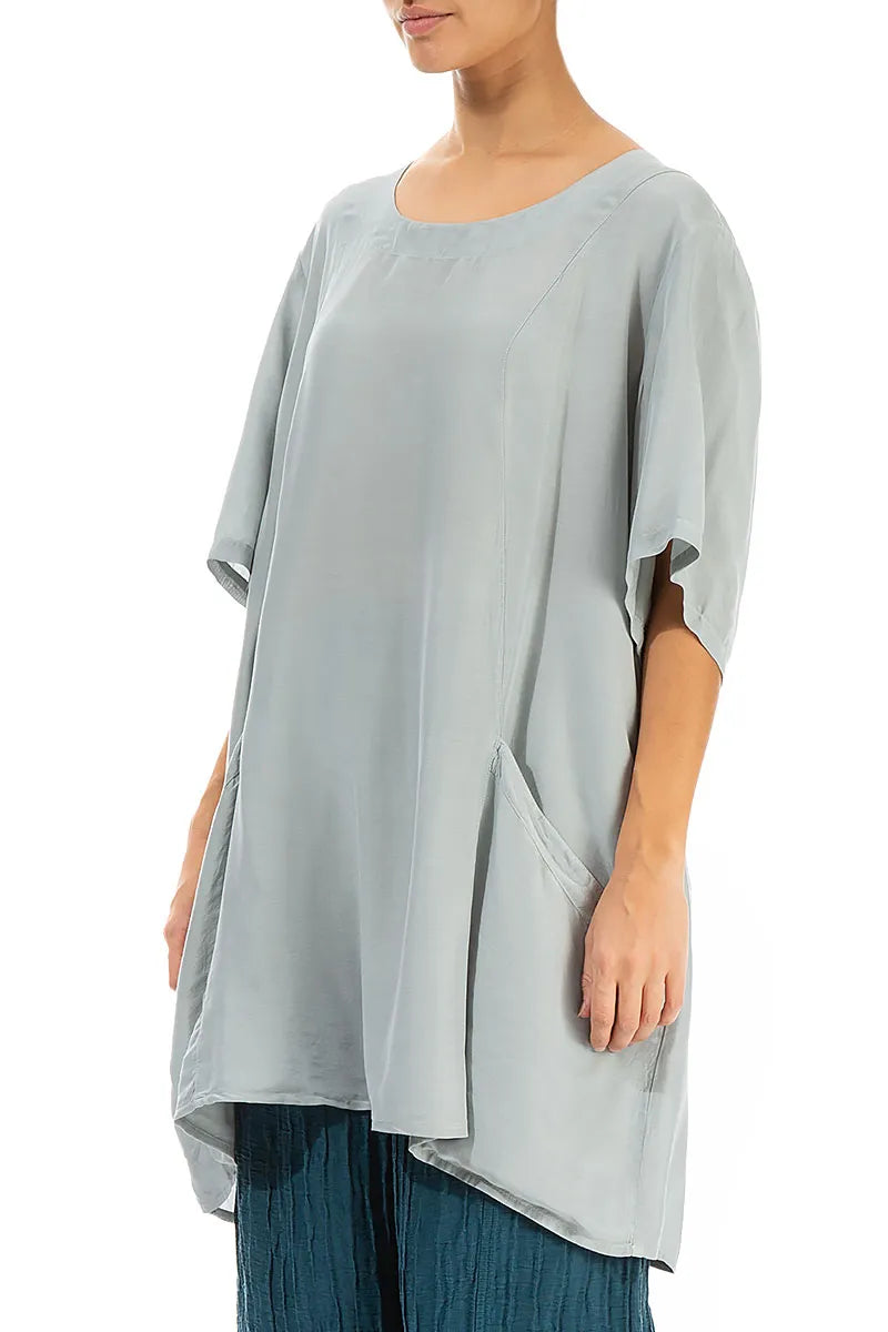 Flared Light Grey Silk Bamboo Tunic 3