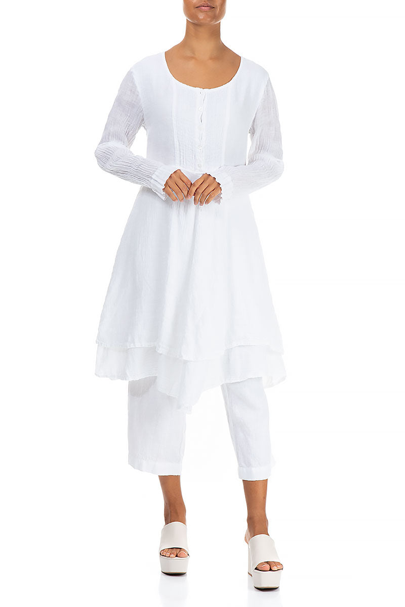 Flared Long Sleeves White Linen Tunic