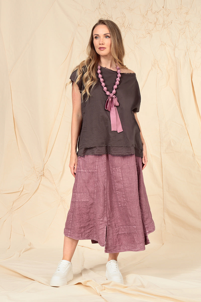Flared Off-Dye Mauve Taupe Linen Skirt