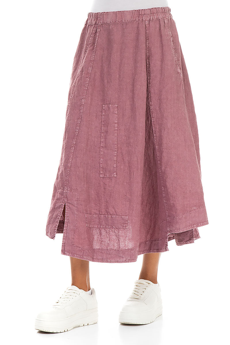 Flared Off-Dye Mauve Taupe Linen Skirt