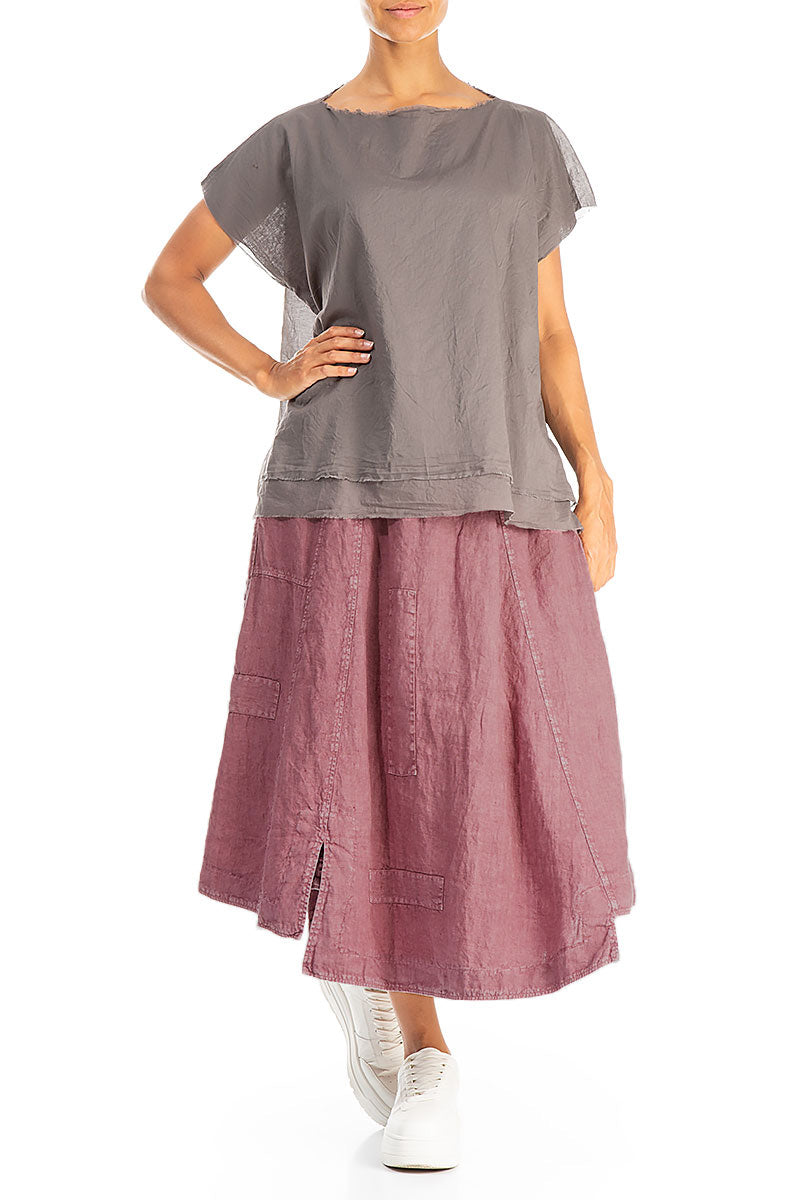 Flared Off-Dye Mauve Taupe Linen Skirt