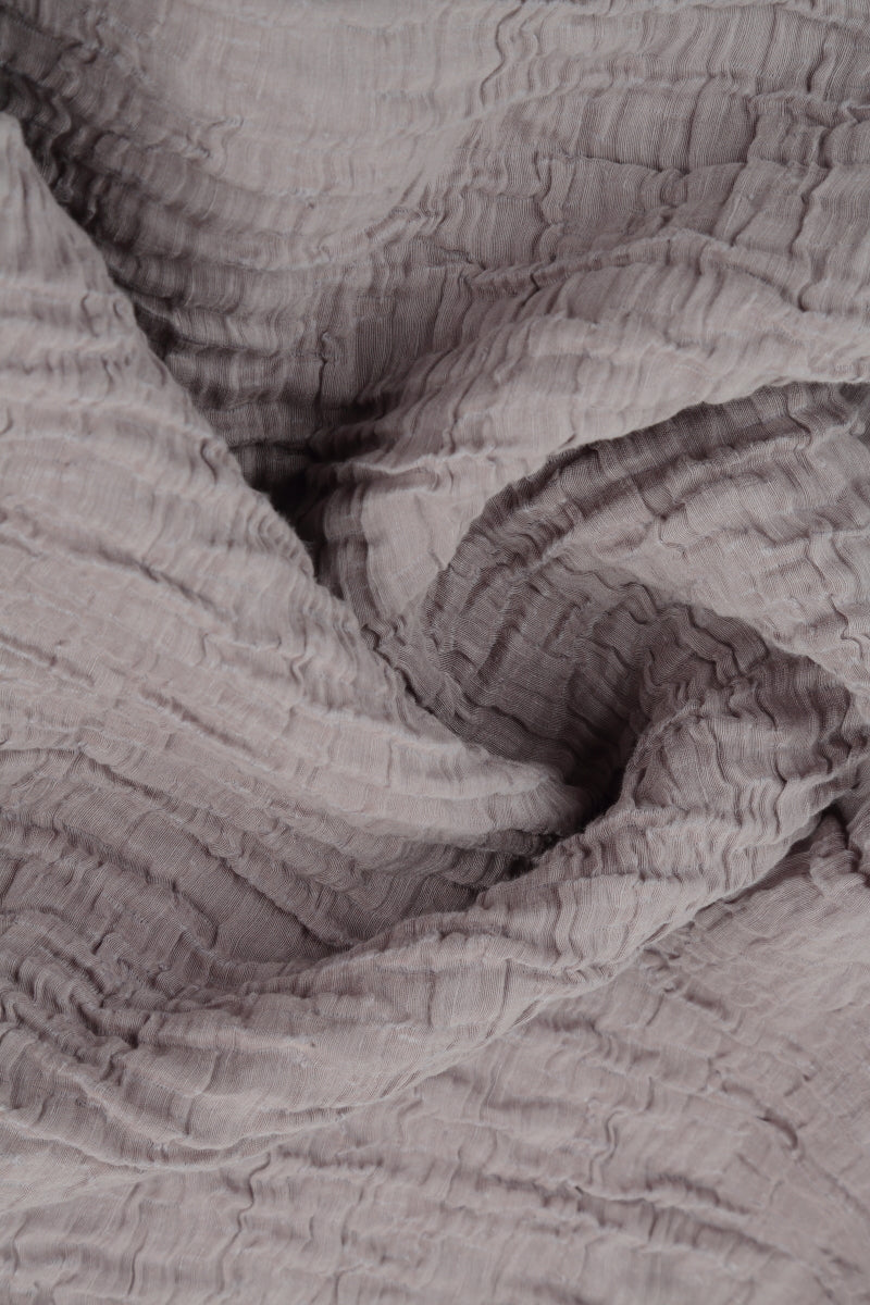 Flared Pockets Crinkled Greige Silk Linen Blouse