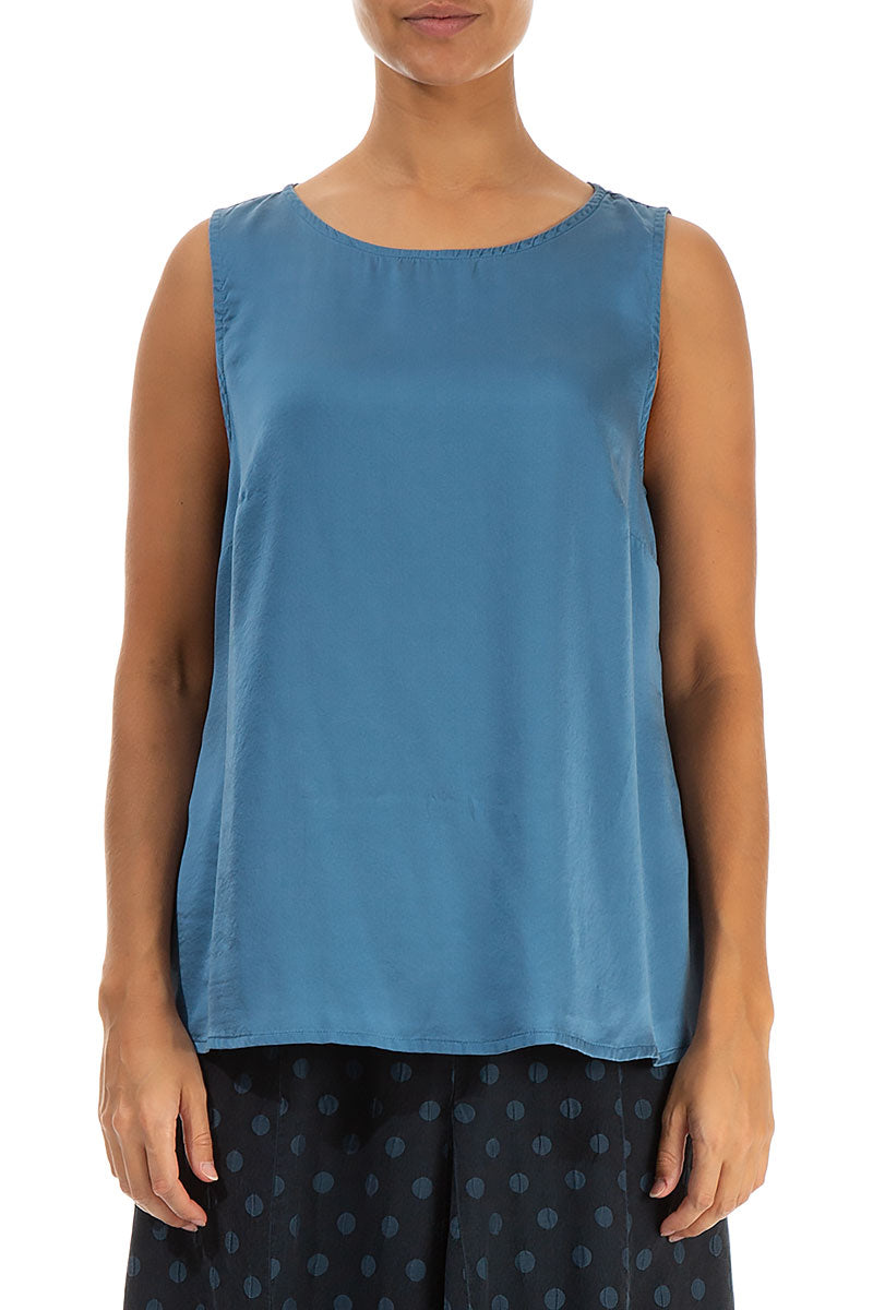 Flared Sleeveless Azure Silk Bamboo Top