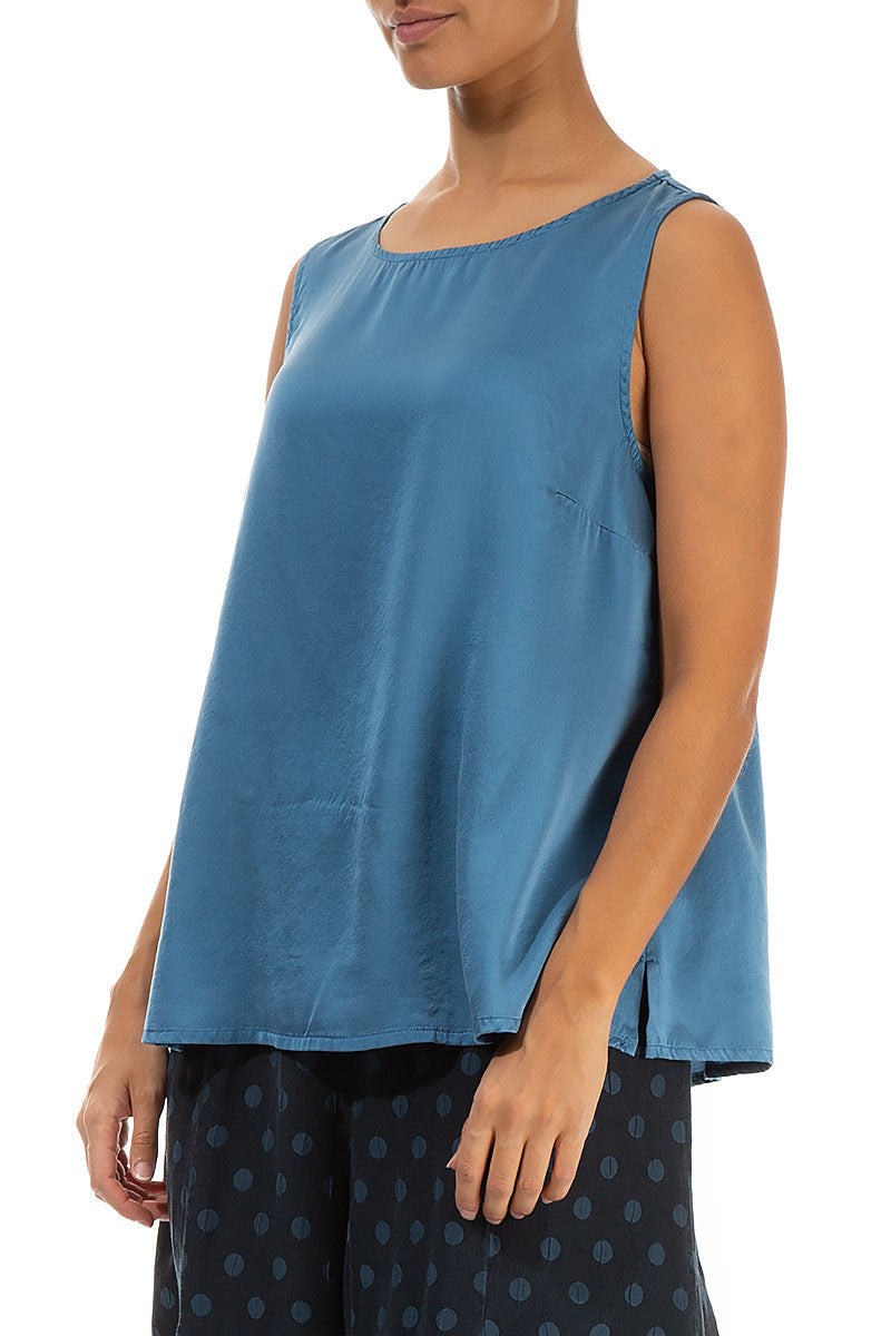 Flared Sleeveless Azure Silk Bamboo Top