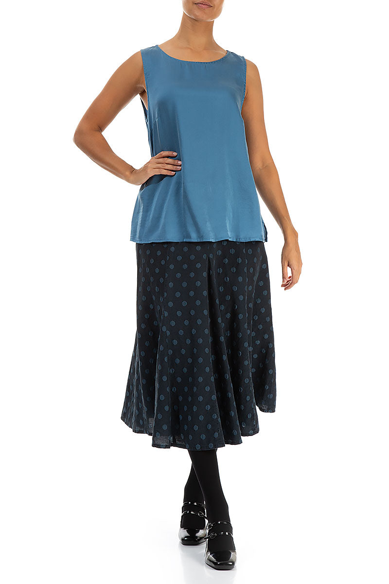 Flared Sleeveless Azure Silk Bamboo Top