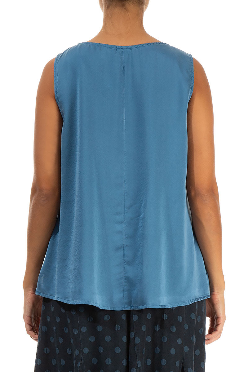 Flared Sleeveless Azure Silk Bamboo Top