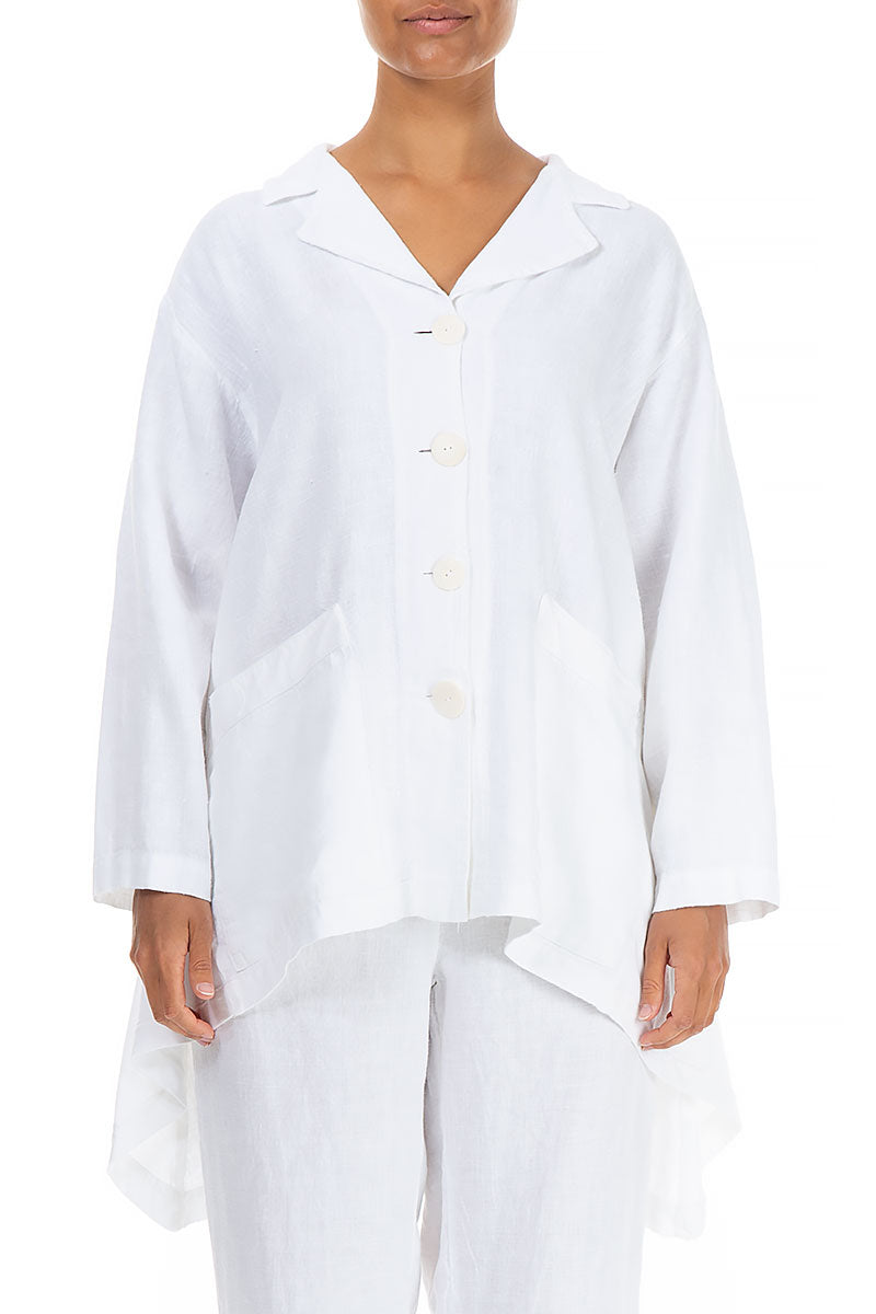 Flared Two Pockets White Linen Jacket