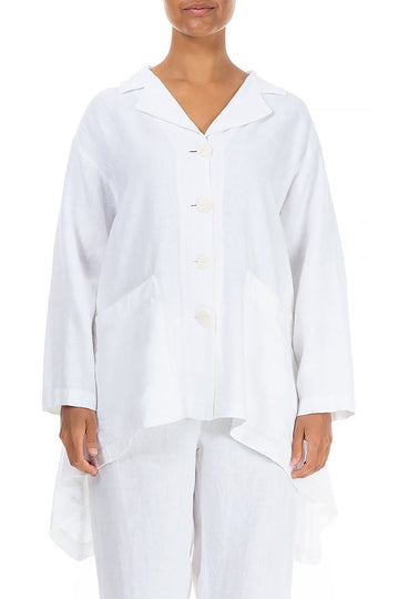 Flared Two Pockets White Linen Jacket