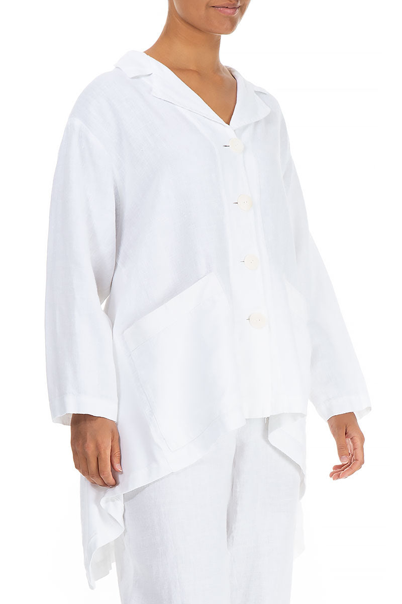 Flared Two Pockets White Linen Jacket