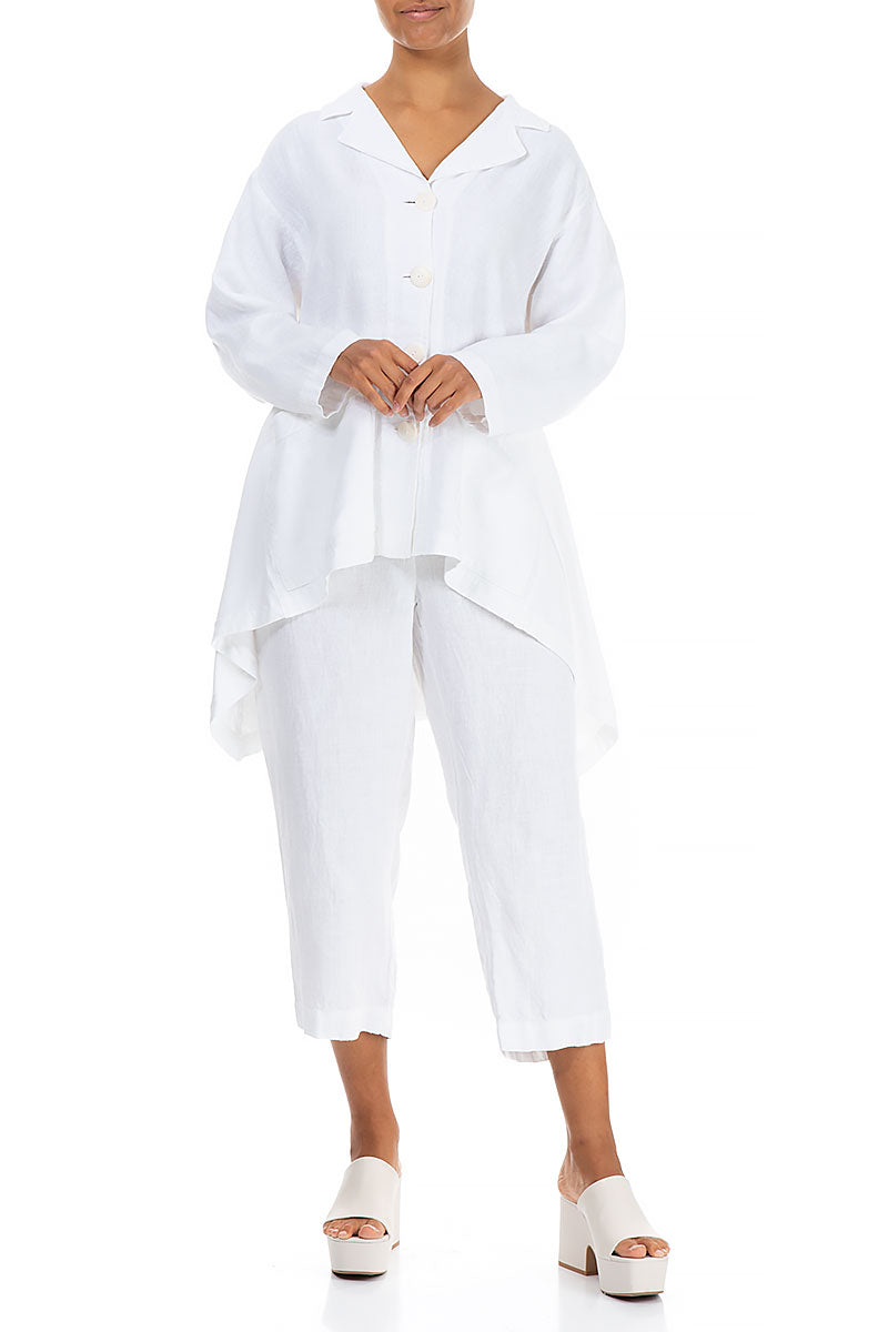 Flared Two Pockets White Linen Jacket