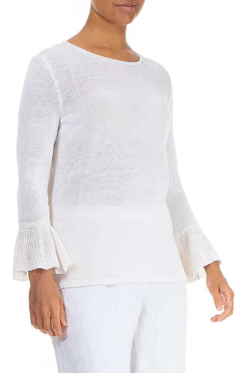 Flounce Sleeves White Linen Jumper
