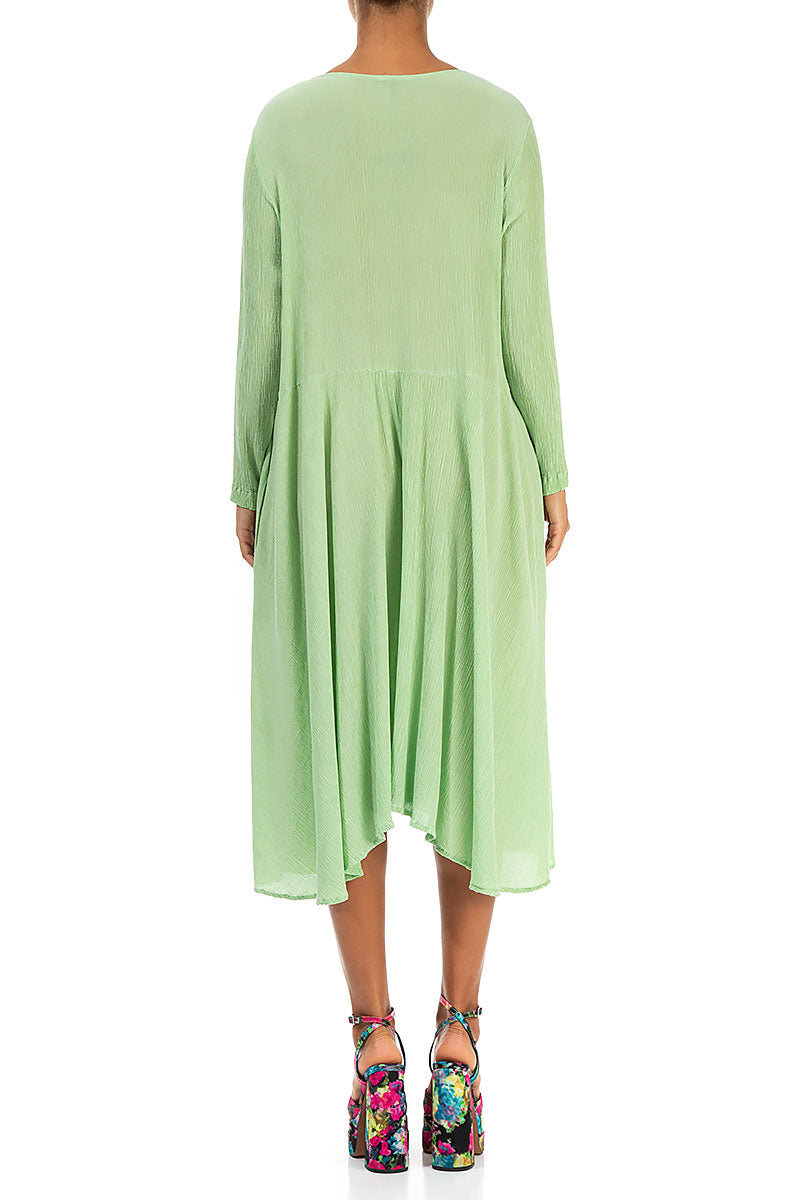 Flowy Crinkled Green Sorbet Silk Dress