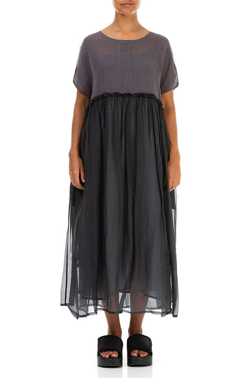 Flowy Graphite Mesh Silk Dress