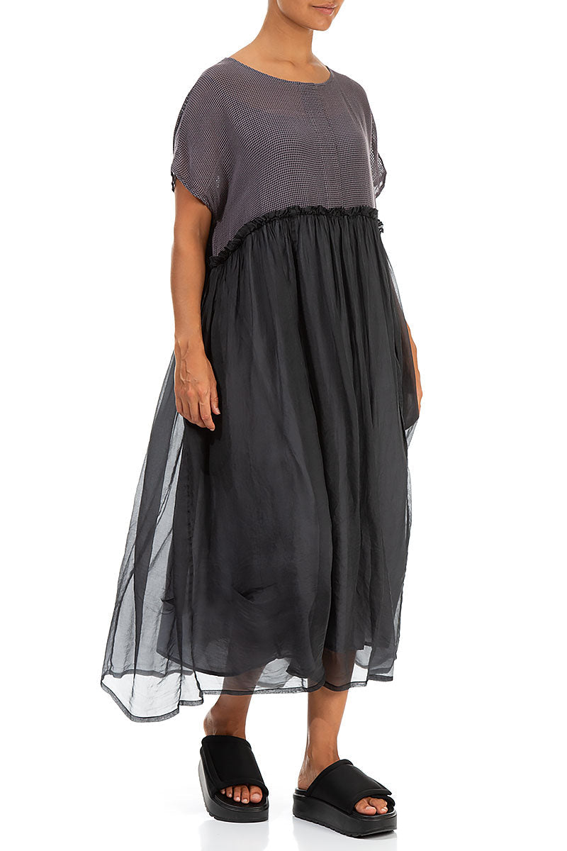 Flowy Graphite Mesh Silk Dress