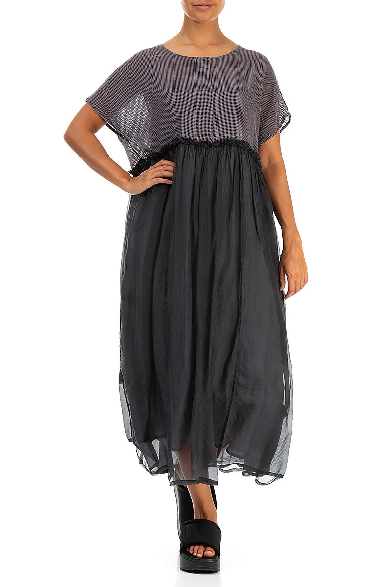 Flowy Graphite Mesh Silk Dress