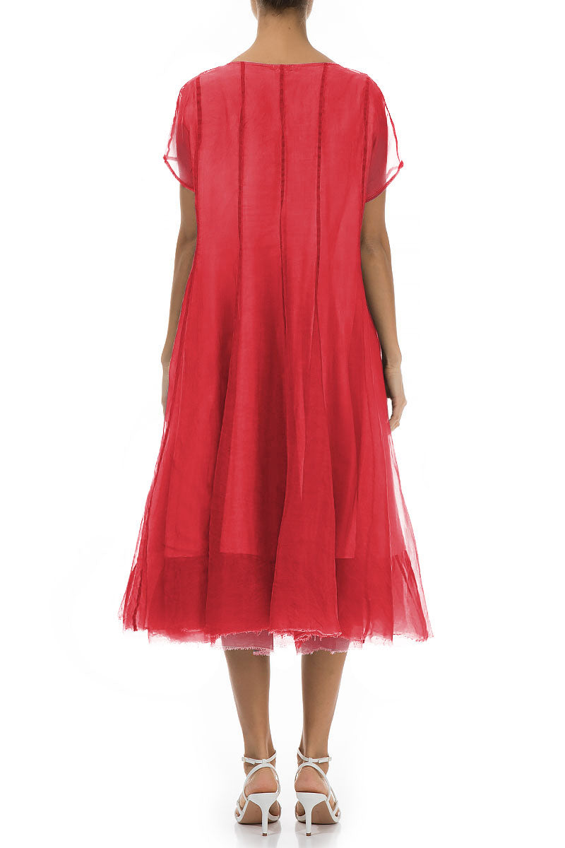 Flowy Poppy Red Silk Chiffon Dress